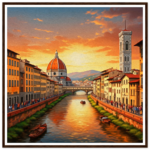 Firenze Duomo & Ponte Vecchio Painting Style Premium Matte Paper Wooden Framed Wall Art Print
