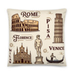 Travel Gift Pillow, Italy Landmarks Cushion, Colosseum Home Decor, Duomo Decor, David Gift, Gondola Italian Cities Pillow