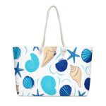 Seashell Starfish Beach Tote Bag – Coastal Blue Nautical Summer Bag with Rope Handles, Large Weekender Tote for Ocean Vacations