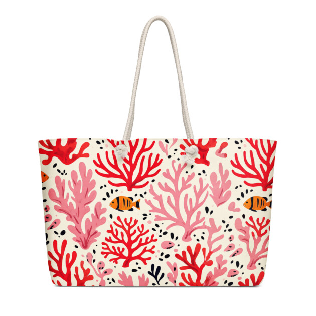 Coral Reef Beach Tote Bag – Vibrant Underwater Ocean Design with Fish, Large Summer Shoulder Bag with Rope Handles for Coastal Travel
