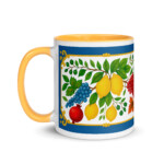 Sorrento Harvest Mug, Italian Fruit Coffee Cup with Lemons & Grapes, Botanical Art, Autumn Kitchen Decor, Ceramic Utensil Holder Gift