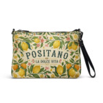 Positano Italy Lemon Print Crossbody Bag – La Dolce Vita Floral Citrus Pattern Purse, Mediterranean Travel Handbag with Strap