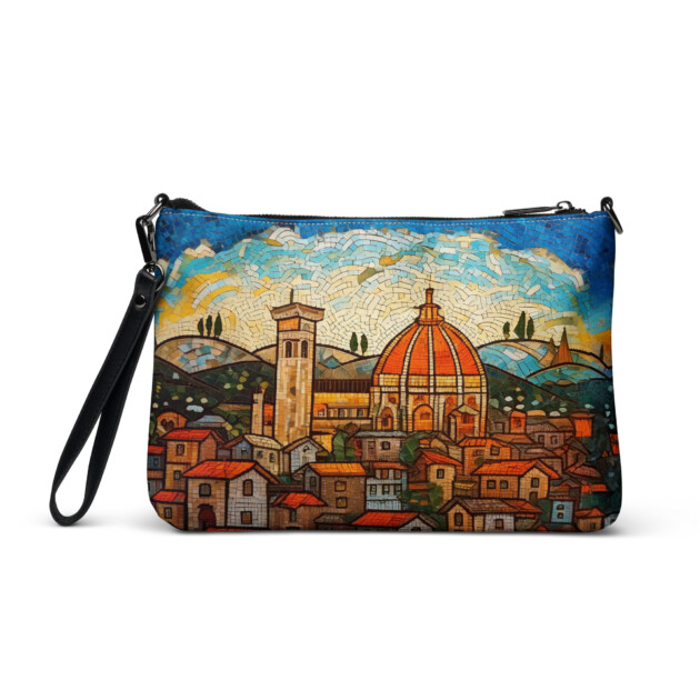 Vintage Florence Mosaic Crossbody Bag – Italian Cityscape Purse, Duomo Print Travel Handbag, Tuscany Souvenir Shoulder Bag