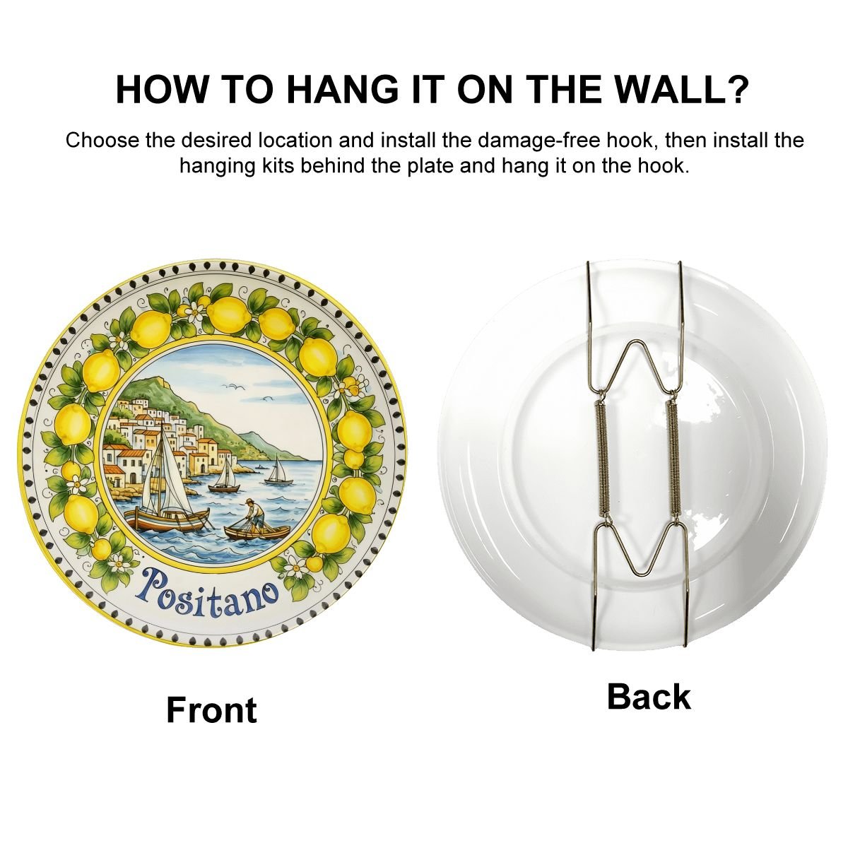 Decorative Plate Authentic Amalfi Style Decorative Plate | Positano Cityscape and Sailor | Yellow Lemon Garland Ceramic Serving Dish - Image 4