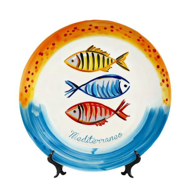 Mediterranean Italian Style Ceramic Decorative Plate – Colorful Fish Design Coastal Kitchen Decor Amalfi Style