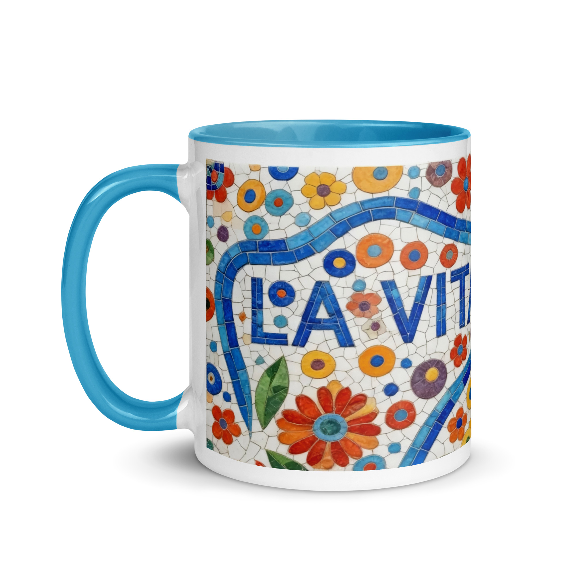 La Vita e Bella Mosaic 11oz Mug with Color Inside – Italian Art Coffee Cup – Vibrant Style Ceramic Gift