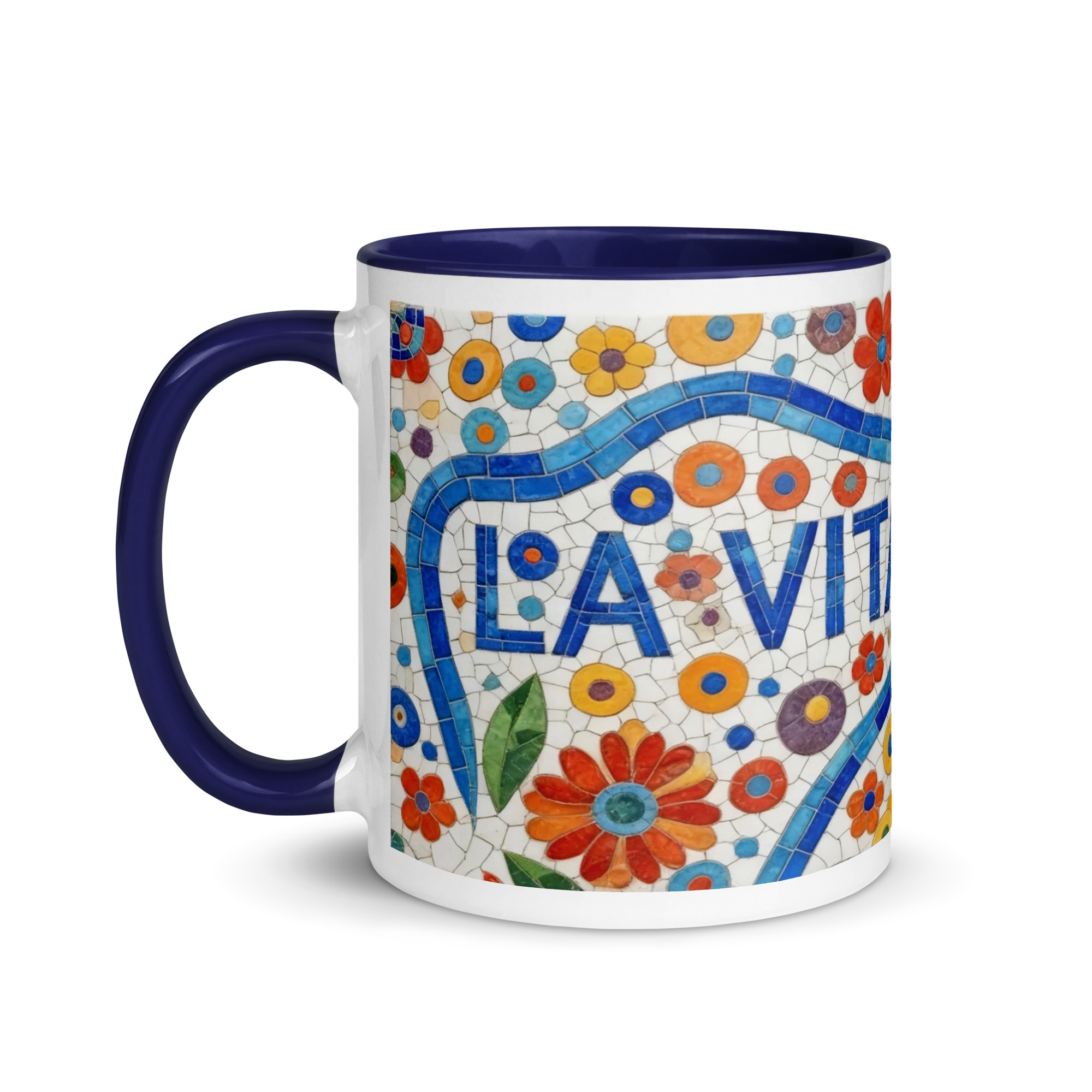 La Vita e Bella Mosaic 11oz Mug with Color Inside – Italian Art Coffee Cup – Vibrant Style Ceramic Gift - Image 4