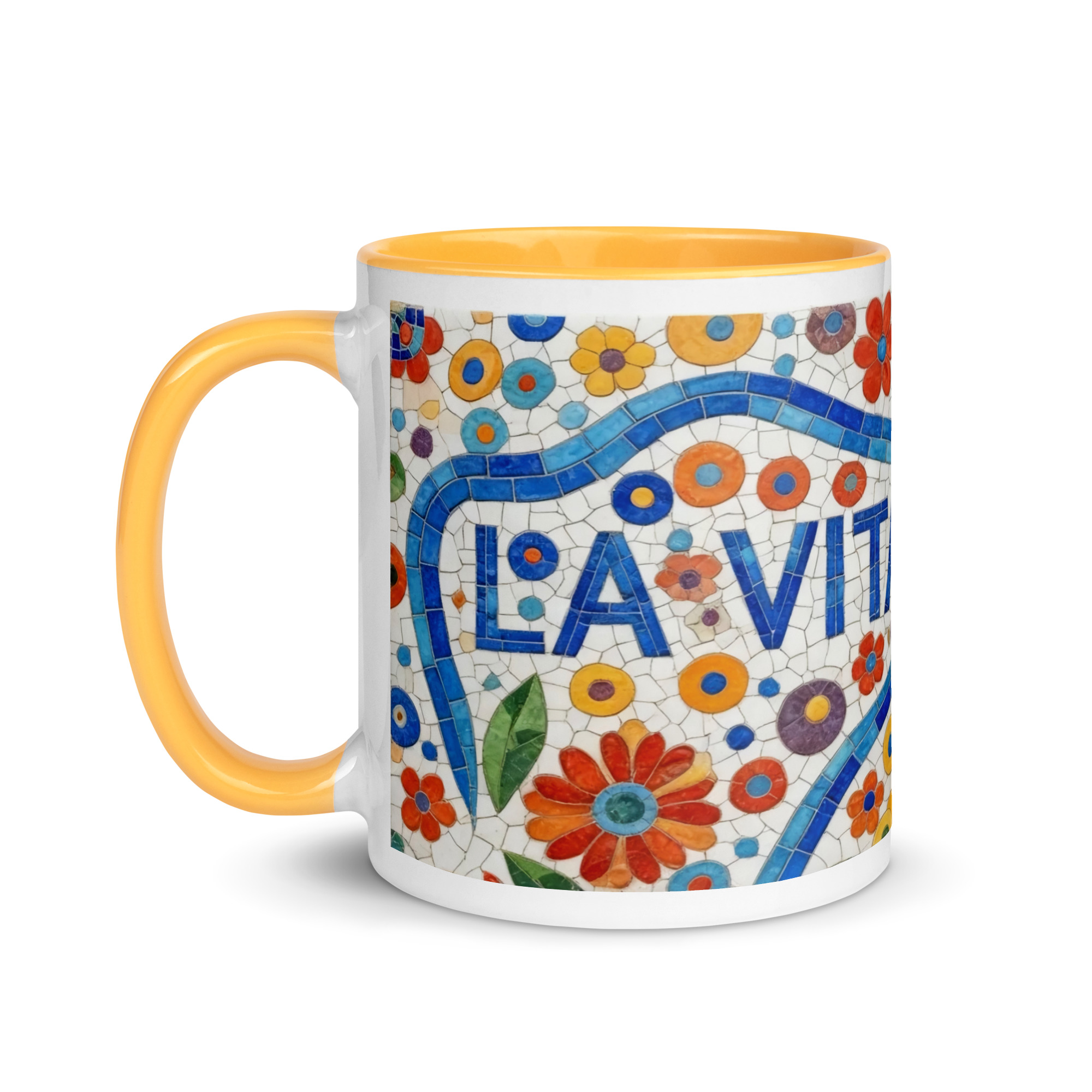 La Vita e Bella Mosaic 11oz Mug with Color Inside – Italian Art Coffee Cup – Vibrant Style Ceramic Gift - Image 18