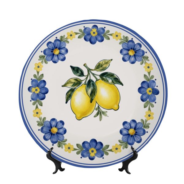 Amalfi Lemon & Blue Floral Decorative Ceramic Plate, Italian Majolica Wall Art