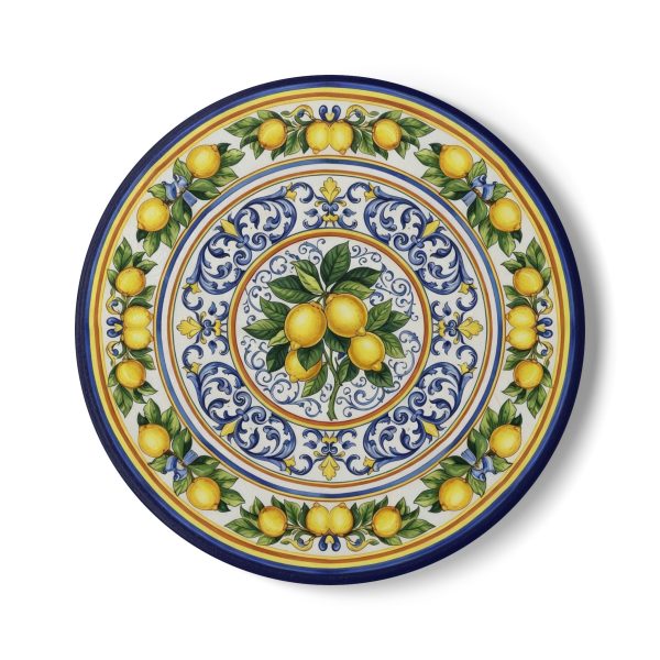 Italian Majolica Ceramic Coaster, Hand Painted Effect Table Decor, Amalfi Blue Yellow Drink Mat, Positano Lemon Trivet, Kitchen Hot Pad, Artisan