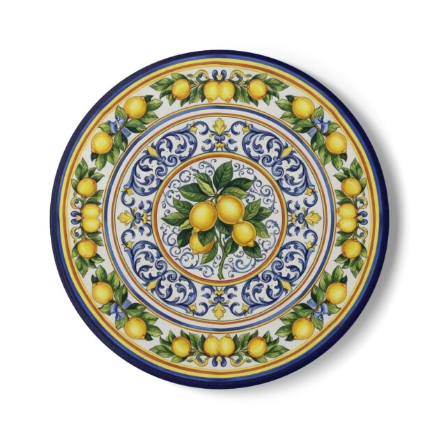 Italian Majolica Ceramic Coaster, Hand Painted Effect Table Decor, Amalfi Blue Yellow Drink Mat, Positano Lemon Trivet, Kitchen Hot Pad, Artisan