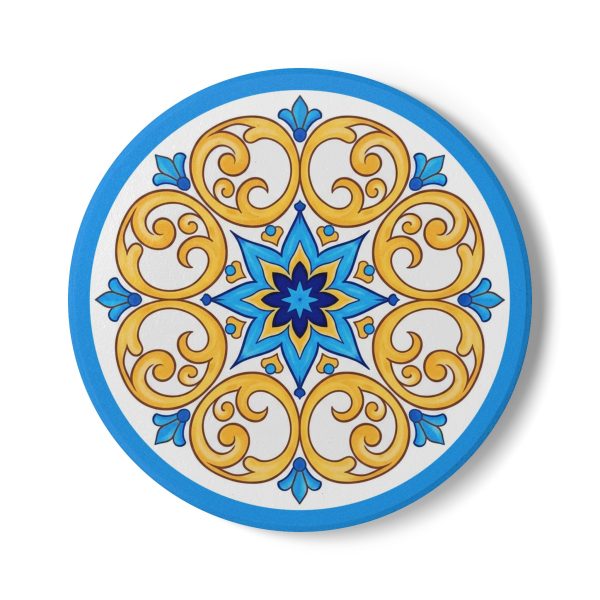 Blue Gold Mandala Ceramic Coaster, Mediterranean Tile Pattern, Drink Coaster, Home Decor, Housewarming Gift