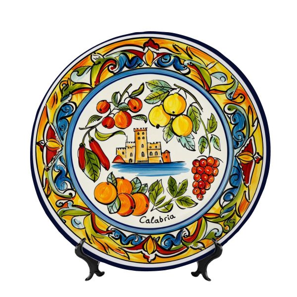 Calabrian Ceramic Display Plate | Le Castella Castle & Fruit Art | Mediterranean Wall Decor