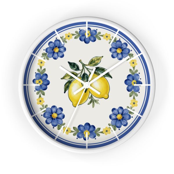 Lemon Tile Wall Clock, Ceramic-Inspired Citrus Pattern, Kitchen Decor, Yellow Fruit Clock, Unique Home Accent