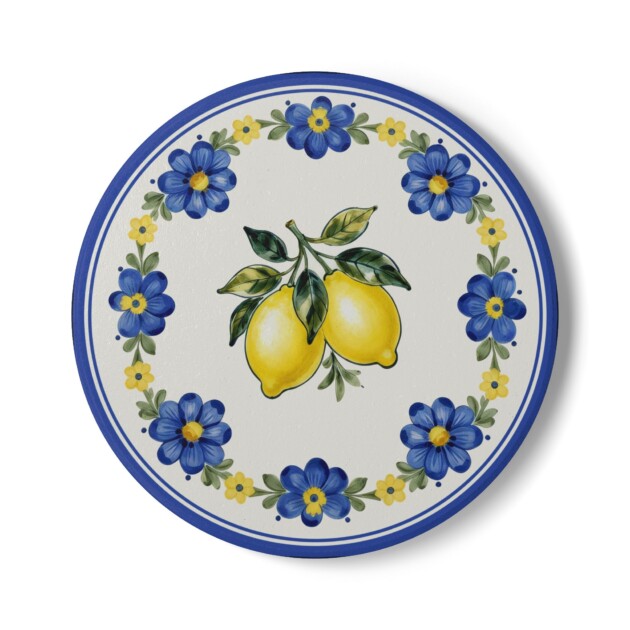 Lemon Ceramic Coaster, Kitchen Decor, Citrus Pattern Drink Holder, Housewarming Gift, Tile Coaster Set, Home Accent