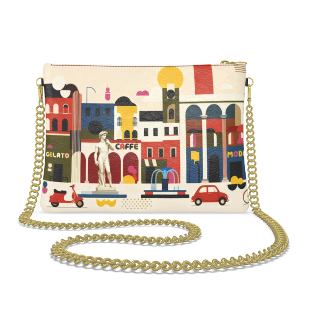 Hand Made Leather Crossbody | Modern Purse with Gold Chain | Moda Caffe Art Italia