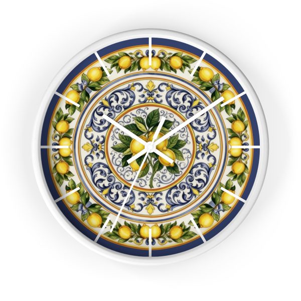 Lemon Tile Medallion Wall Clock | Ceramic-Inspired Citrus Pattern