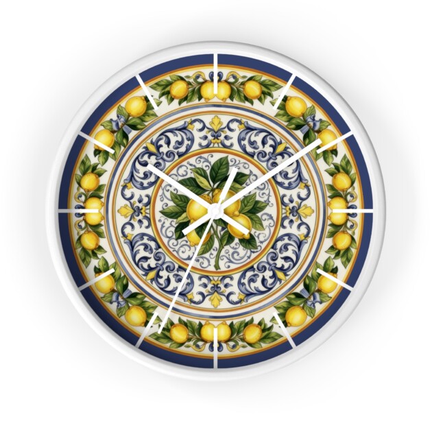 Lemon Tile Medallion Wall Clock | Ceramic-Inspired Citrus Pattern