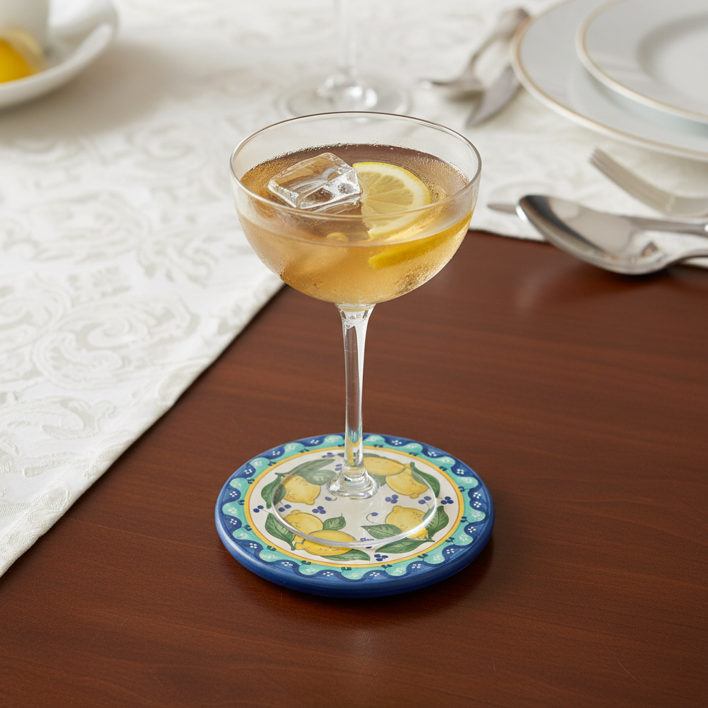 Lemon Tile Pattern 4" x 4" Coaster | Citrus Fruit Drink Ceramic Table Coaster - Image 4
