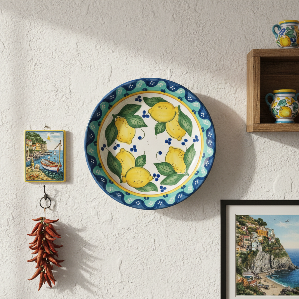 Vibrant Sicilian Lemon Platter, Blue Berry & Leaf Motif, Coastal Kitchen Decor - Image 4