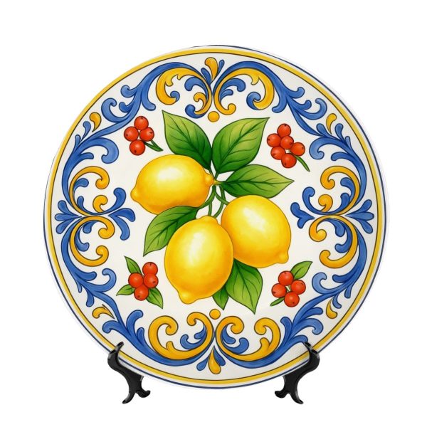 Italian Lemon Ceramic Decorative Plate – Hand-Painted Effect Amalfi Majolica Style Wall Art