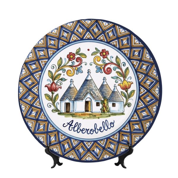 Decorative Wall Plate Puglia Alberobello Trulli Scene Hand Painted Effect