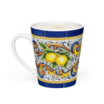 Amalfi Lemon Latte Mug - Italian Majolica Citrus Design Tall Coffee Cup