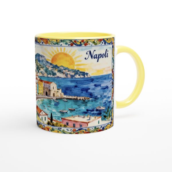 Napoli Watercolor Ceramic Mug - Hand-Painted Effect Italian Coastal View - 11oz Coffee Cup