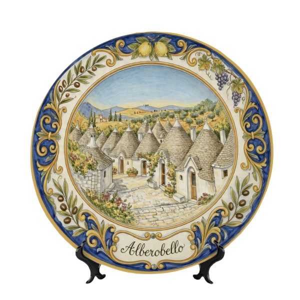 Alberobello Italy Ceramic Wall Plate with Trulli Houses and Lemon Border