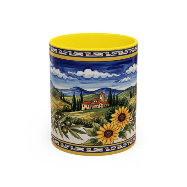 Tuscan Farm Coffee Mug - Rustic Italian Landscape Ceramic Cup - Countryside Scenery Drinkware