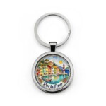 Portofino Harbor Illustration Keychain | Round Stainless Steel Keychain
