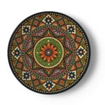 Ligurian Style Bone China Plate, Savona Geometric Floral Decor, Mediterranean Blue and Green Dish