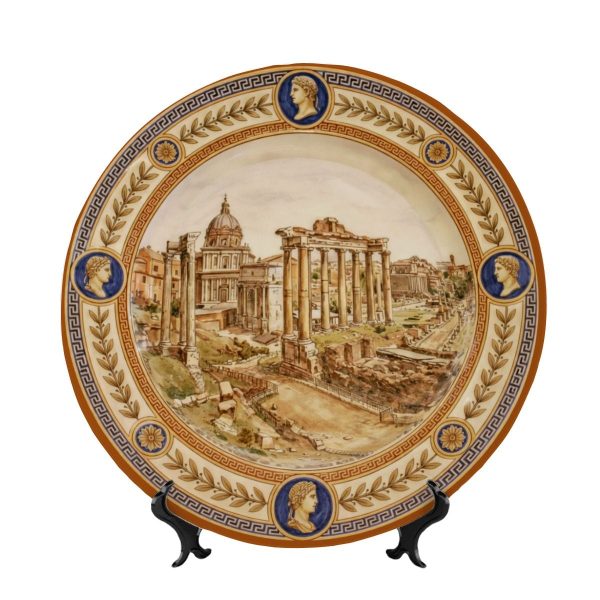 Elegant Entryway Decor Plate Rome Historical Roman Forum Ruins with Geometric Meander Border
