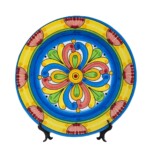 Amalfi Style Lemon Yellow Border and Deep Blue Circle Kitchen Decor