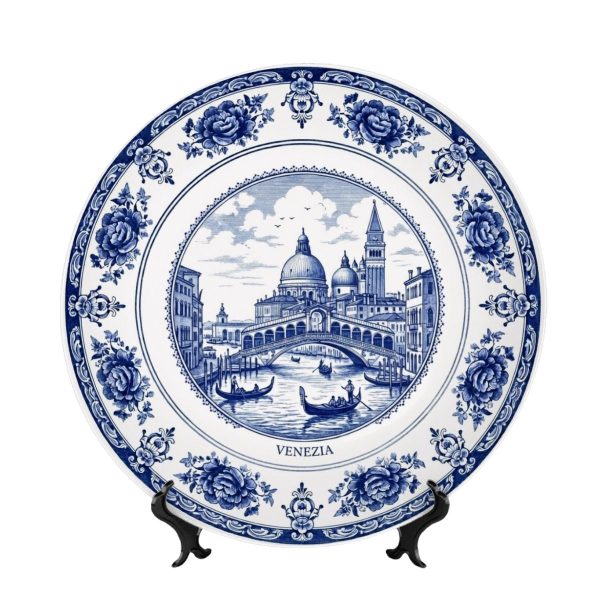 Venice Grand Canal Collector Decorative Ceramic Plate, Blue and White