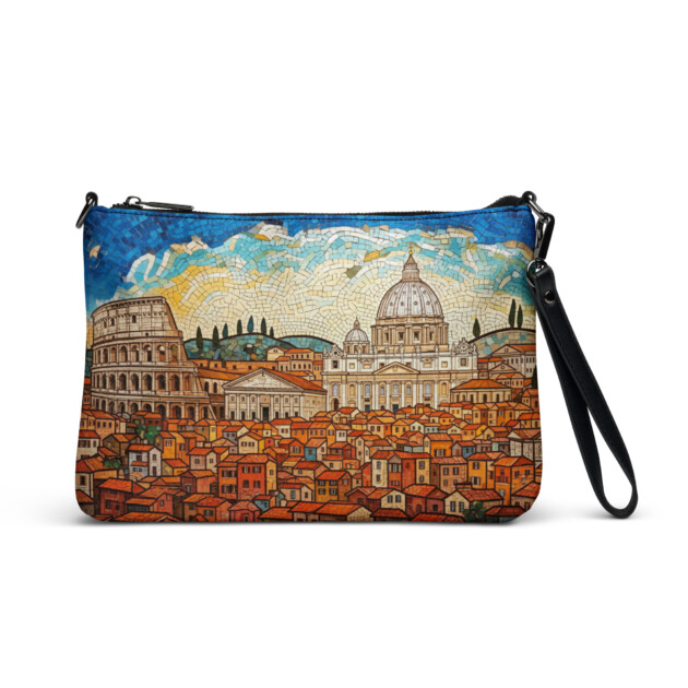 Mosaic Style Roman Landmark Satchel Adjustable Strap Purse