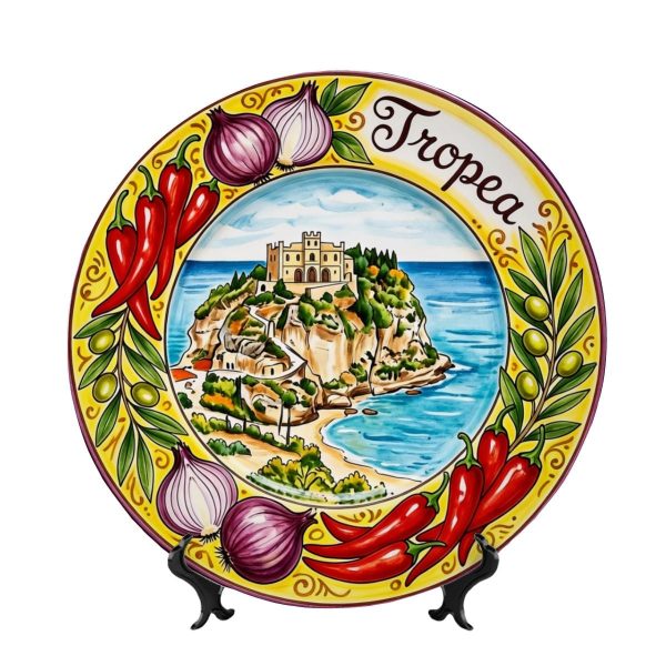 Coastal Tropea Italy Souvenir Decorative Plate, Ornate Mediterranean Mandala Ceramic Wall Art