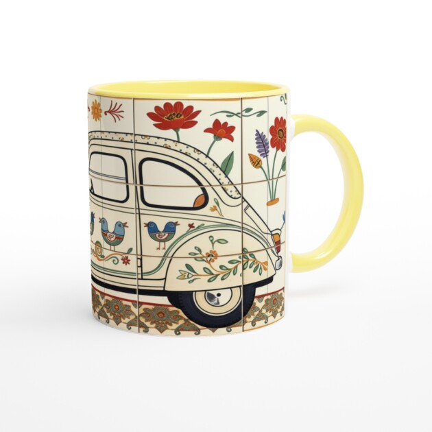 Vintage Italian Car Ceramic Mug Floral Car Lover Gift