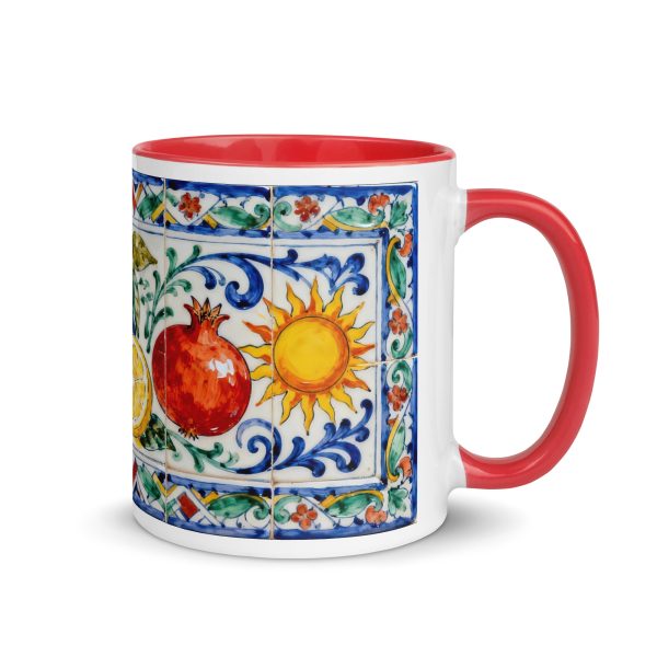Italian Inspired Tile Mediterranean Citrus & Pomegranate Mug - Majolica Ceramic Coffee Cup