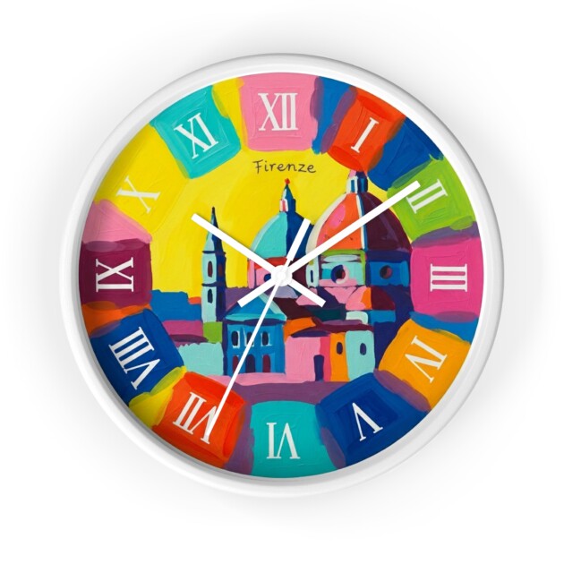Colorful Firenze Skyline Wall Clock | Rainbow Roman Numerals