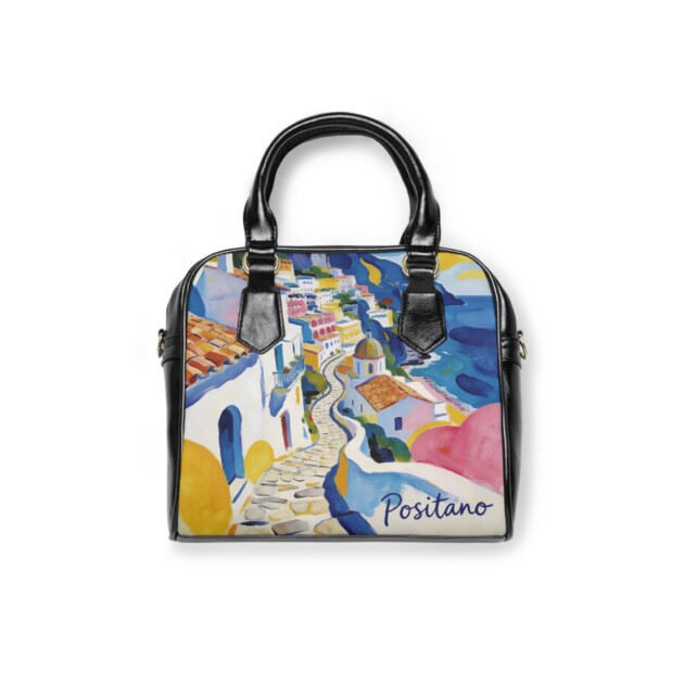 Positano Watercolor Village Shoulder Bag | Italian Coastal Travel Handbag