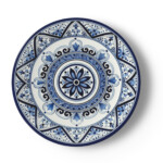Ligurian Style Bone China Plate, Savona Geometric Floral Decor, Mediterranean Blue Dish