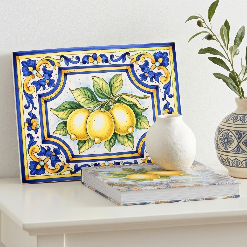 Lemon Medallion Ceramic Tile | Italian Majolica Fruit Tile - Image 7