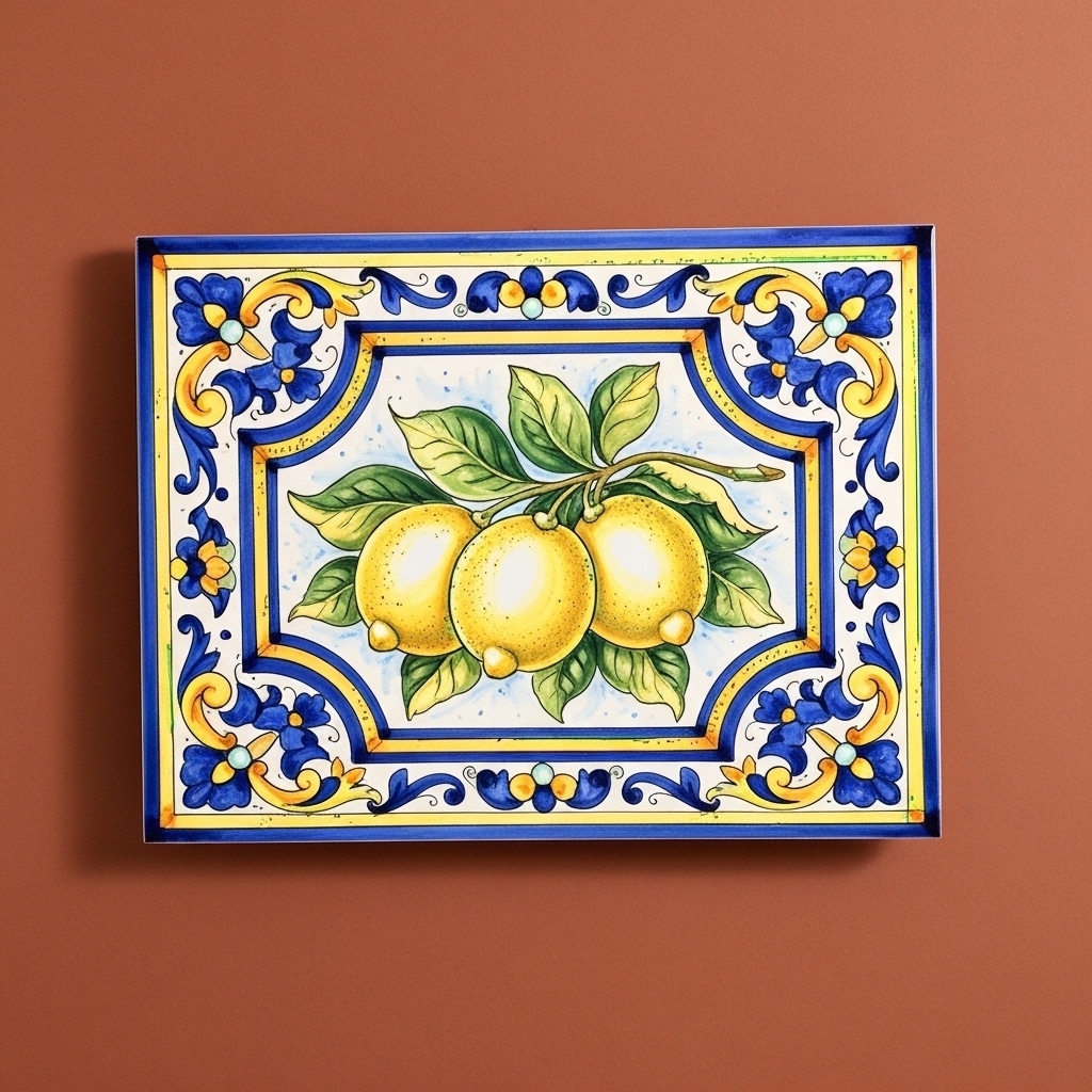 Lemon Medallion Ceramic Tile | Italian Majolica Fruit Tile - Image 12