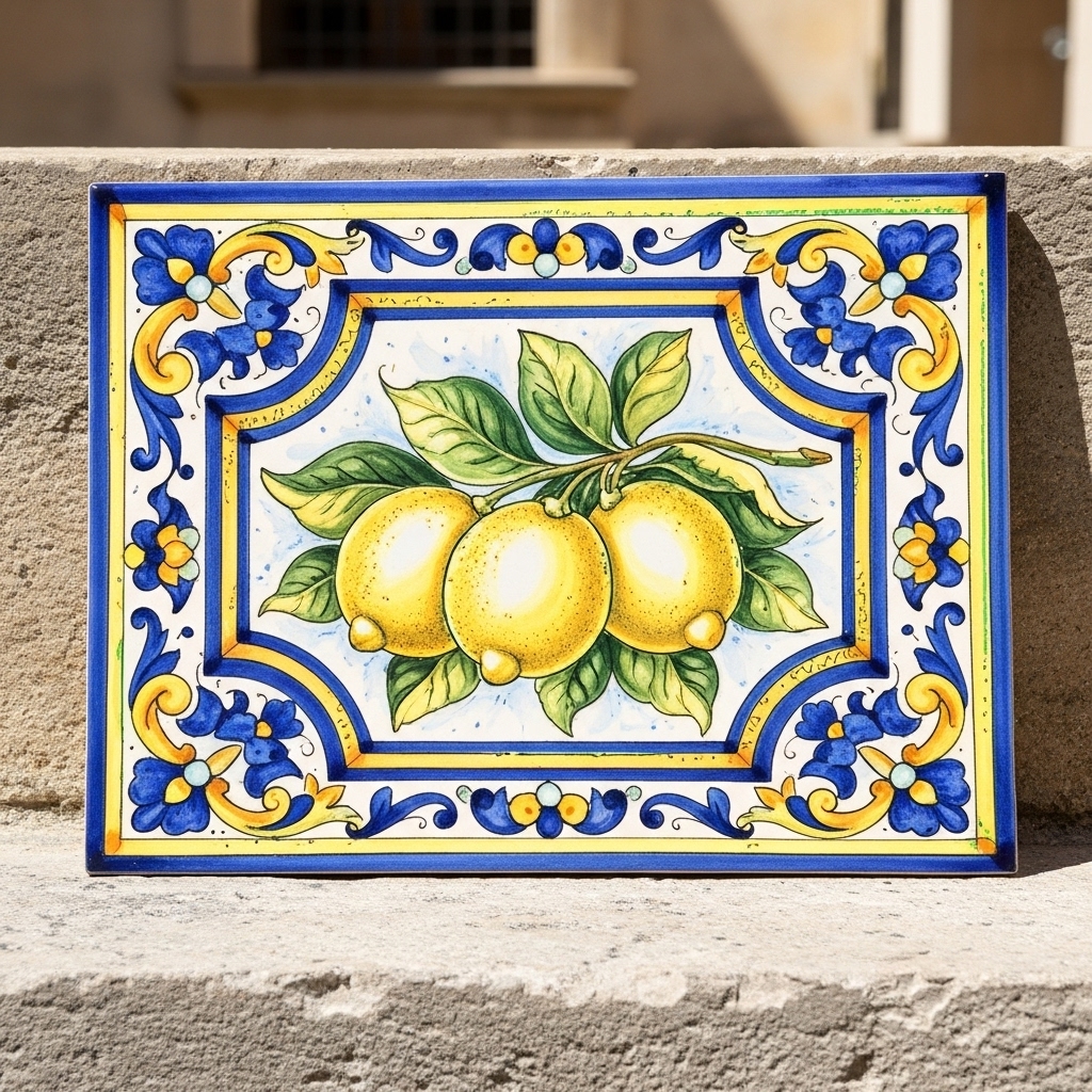 Lemon Medallion Ceramic Tile | Italian Majolica Fruit Tile - Image 5