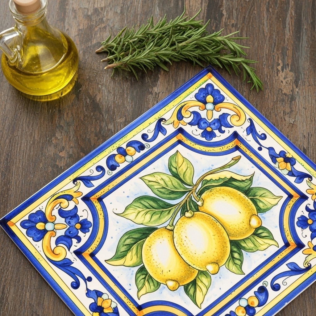 Lemon Medallion Ceramic Tile | Italian Majolica Fruit Tile - Image 9
