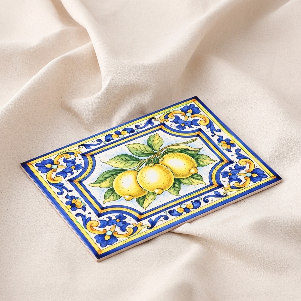 Lemon Medallion Ceramic Tile | Italian Majolica Fruit Tile - Image 8