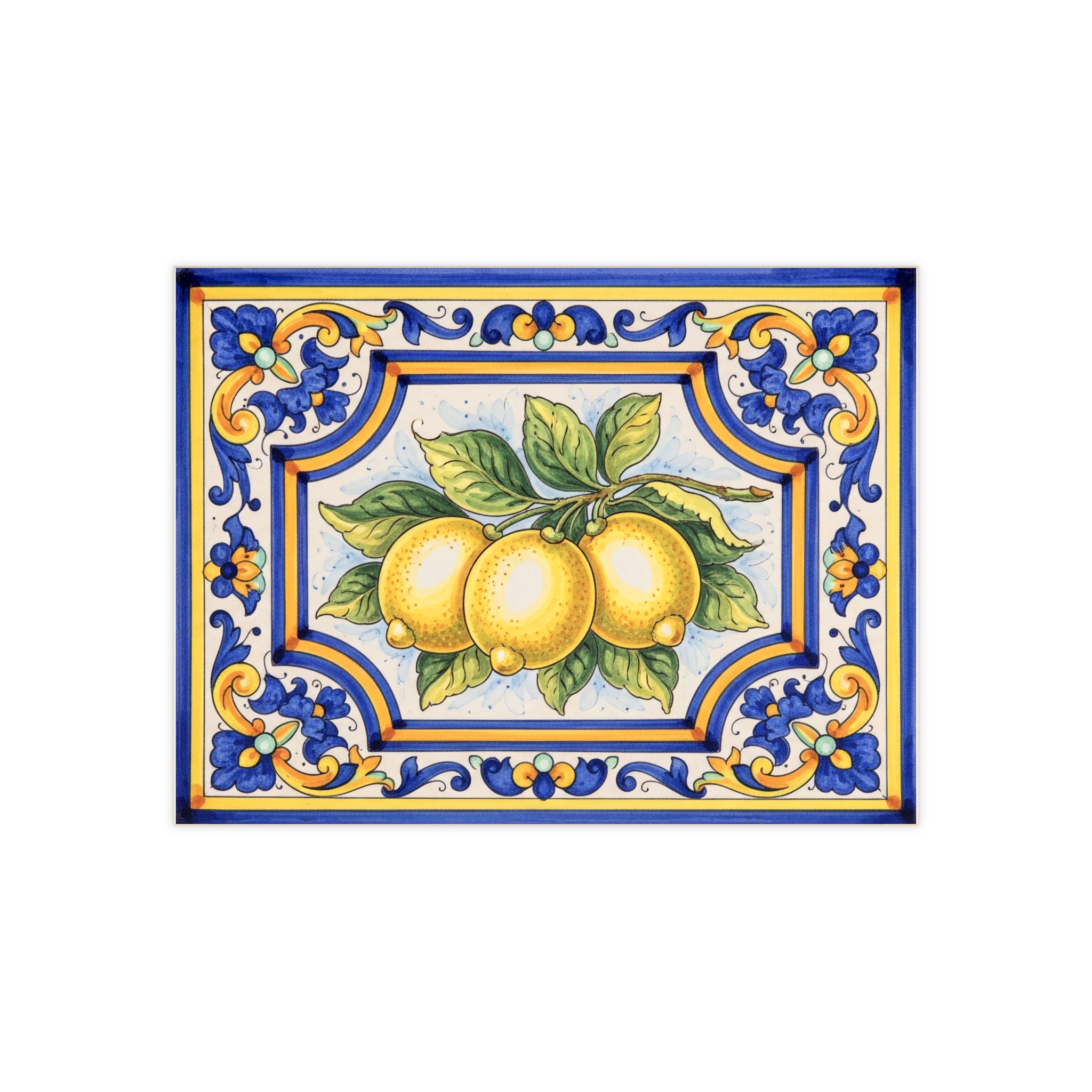 Lemon Medallion Ceramic Tile | Italian Majolica Fruit Tile