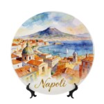 Ceramic Art Decor Plate Inspired by Napoli Italy Waterfront Cityscape Scenic View Souvenir Round Plate