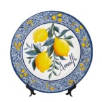 Amalfi Coast Inspired Ceramic Decorative plate, Blue and Yellow Lemon Wall Decor, Italian Style Dinnerware